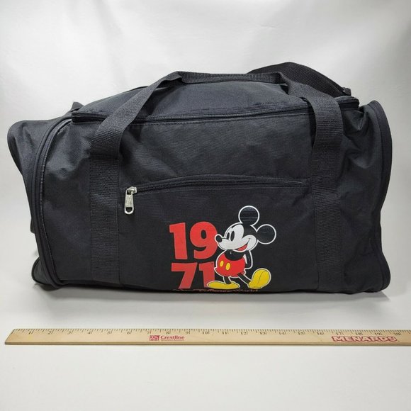 Walt Disney World 1971 Mickey Mouse Black Duffel Bag Travel Gym Tote Disney Park - Picture 4 of 11